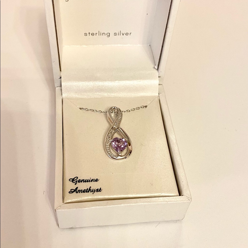 Sterling Silver Necklace With Lilac Heart Stone